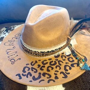 Stay Wild Hand Burned, faux suede, wide brimmed Fedora hat